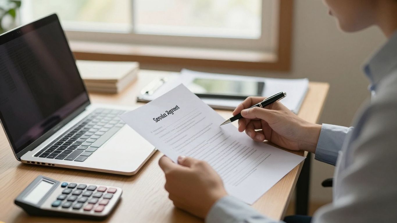 Practice administrator reviewing service agreement