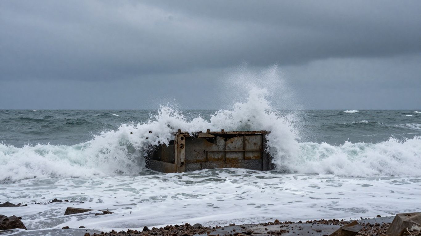 Coastal erosion damaging a building foundation in Corpus Christi.