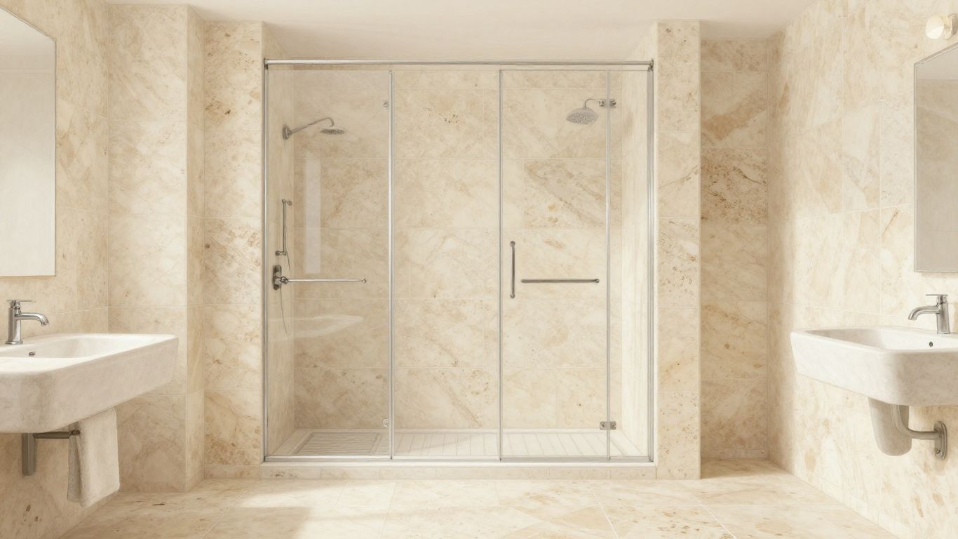 Ivory travertine shower and flooring design sketch.