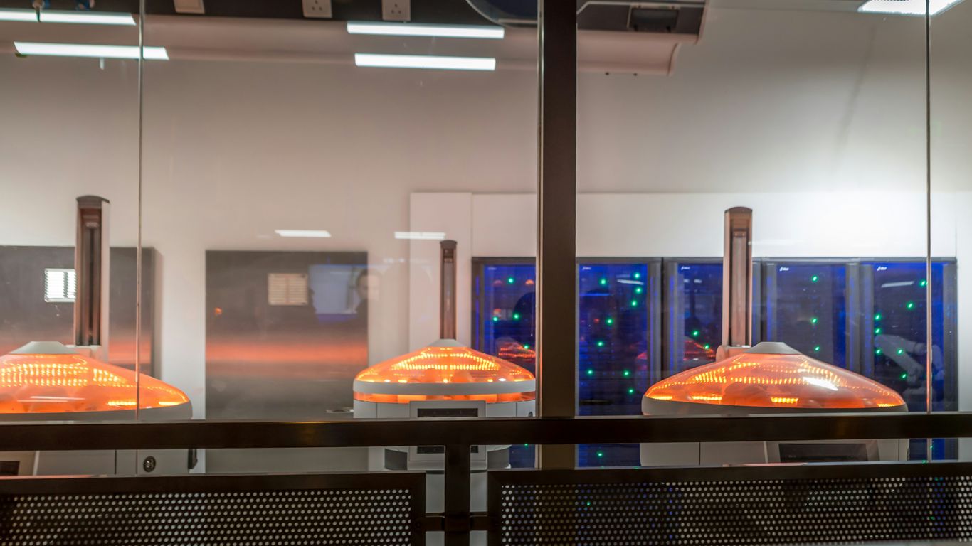 a large room with a bunch of lights inside of it