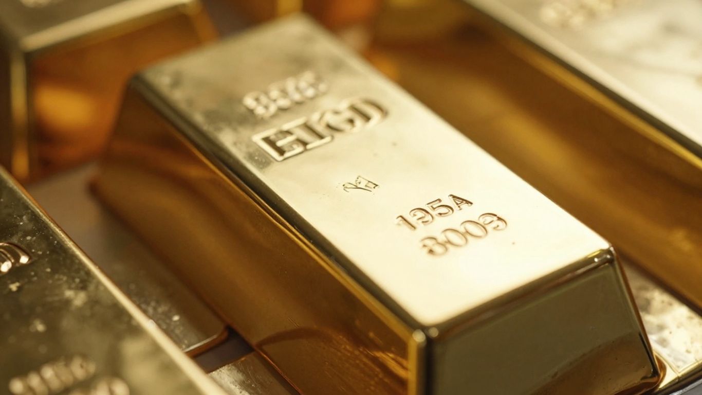 Shiny gold bar on blurred background.