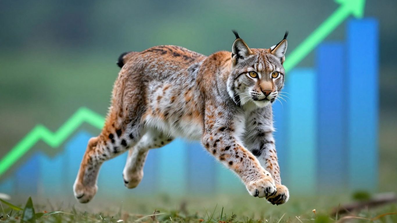 Lynx leaping forward, business growth abstract background