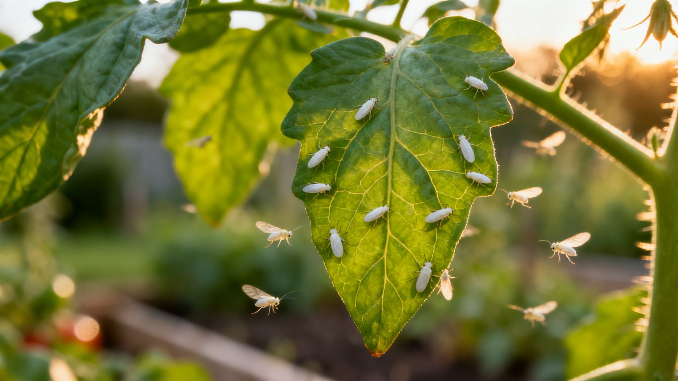 Die Weiße Fliege an grünen Tomatenblättern