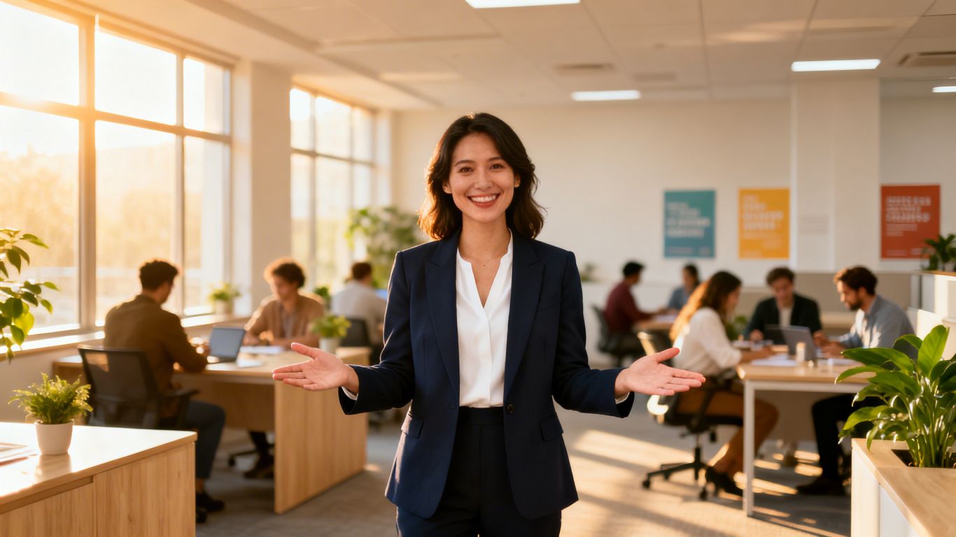 Supports coordinator assisting diverse individuals in an office.