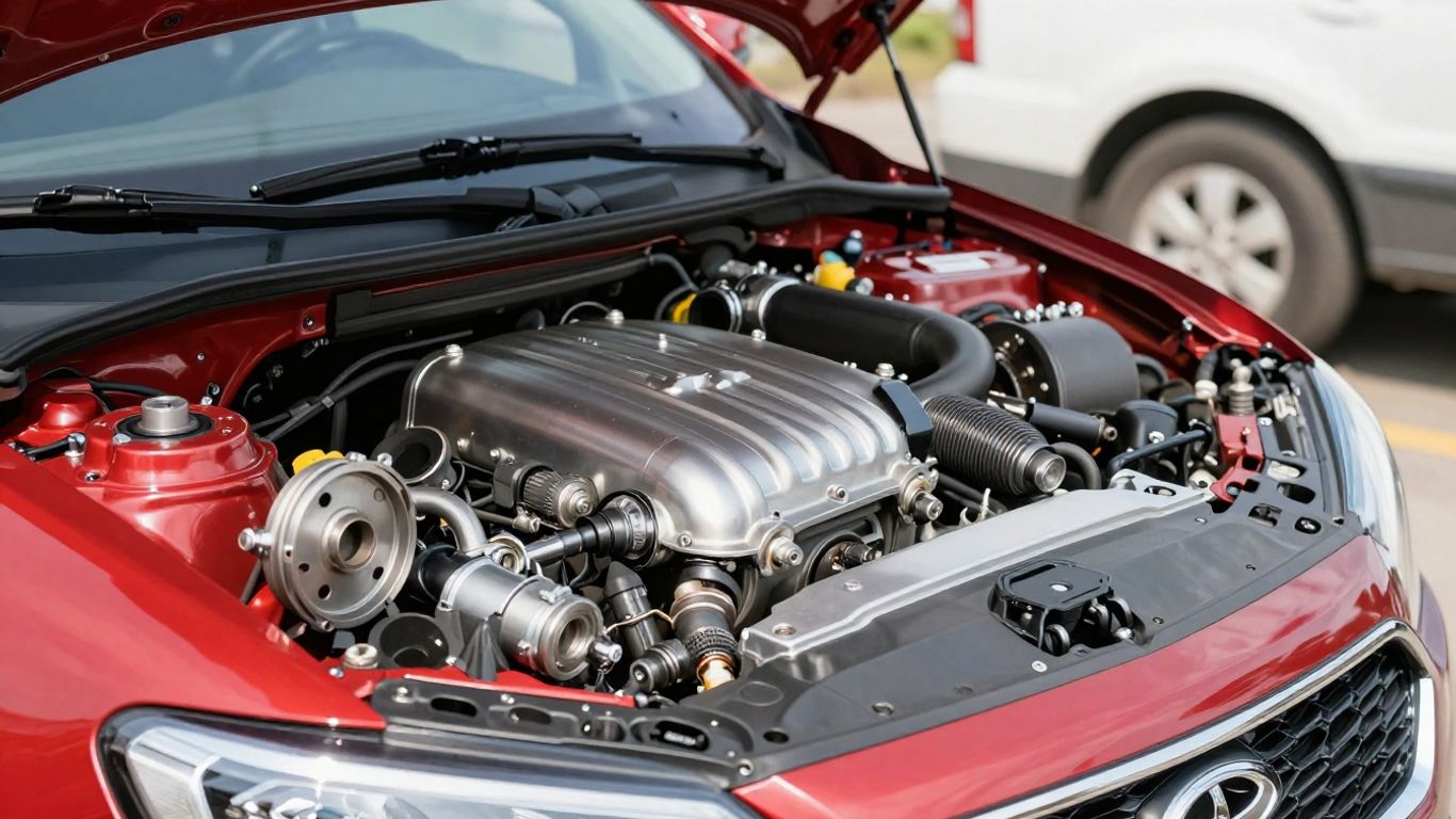 Affordable Chery car parts laid out near engine.