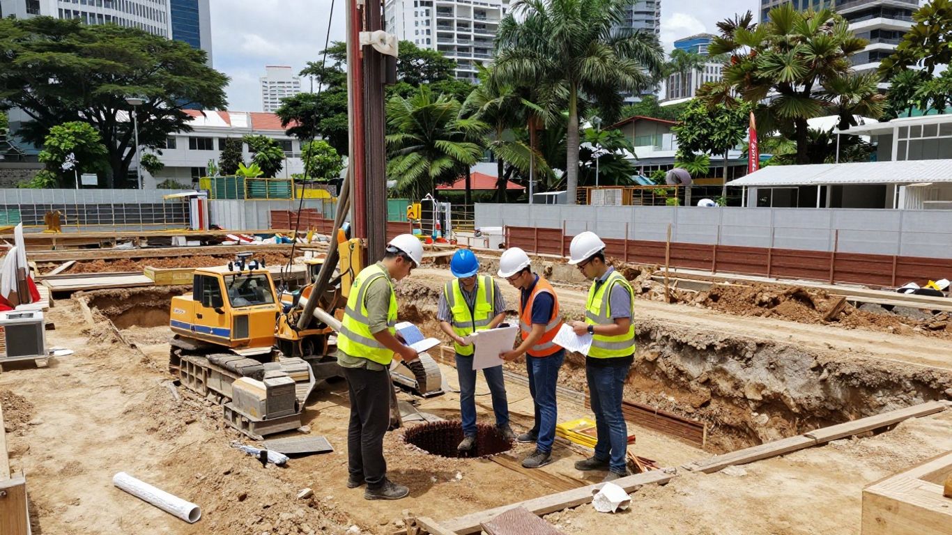 Borehole investigation beside urban excavation