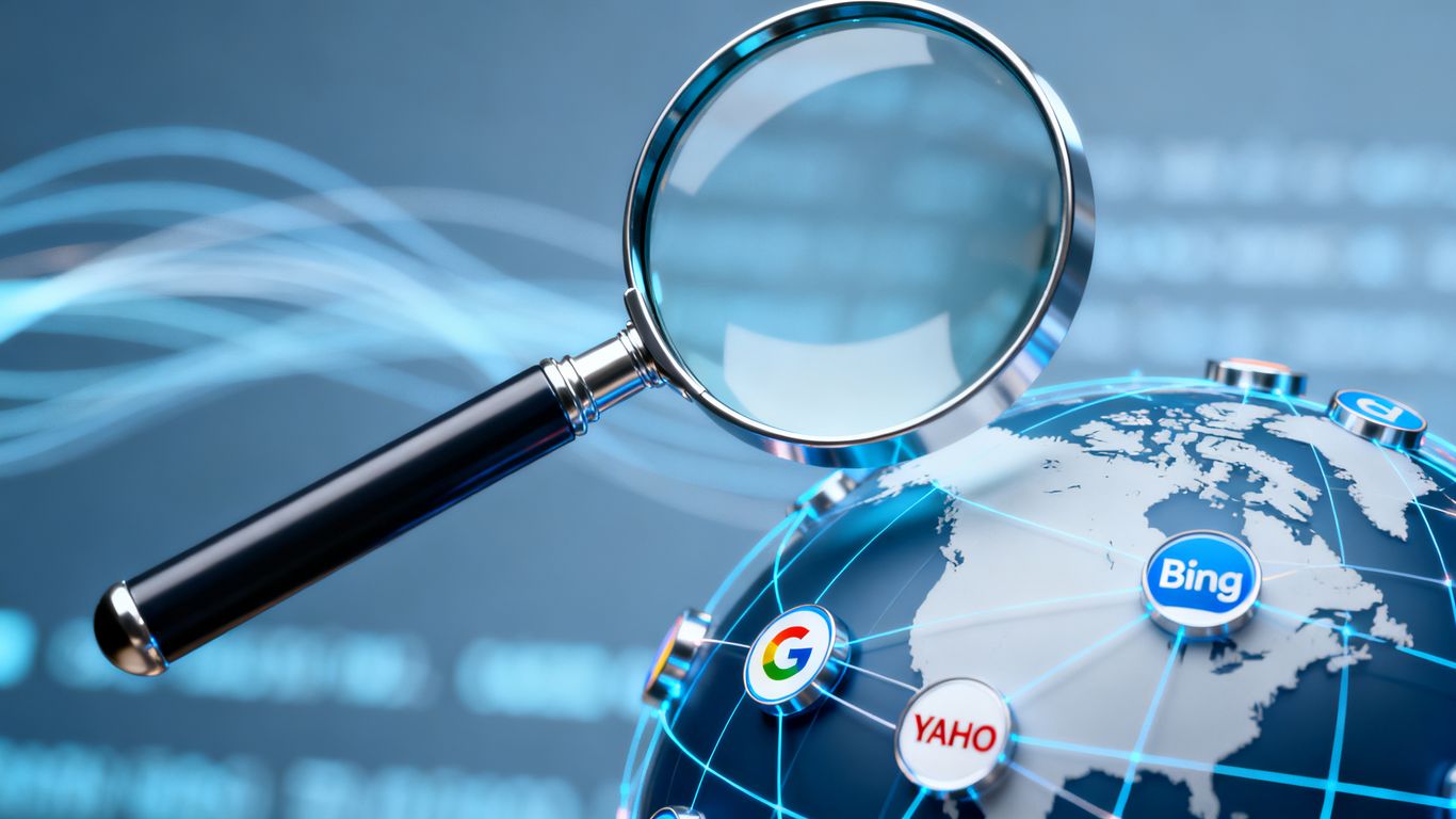 Magnifying glass over globe, SEO concept