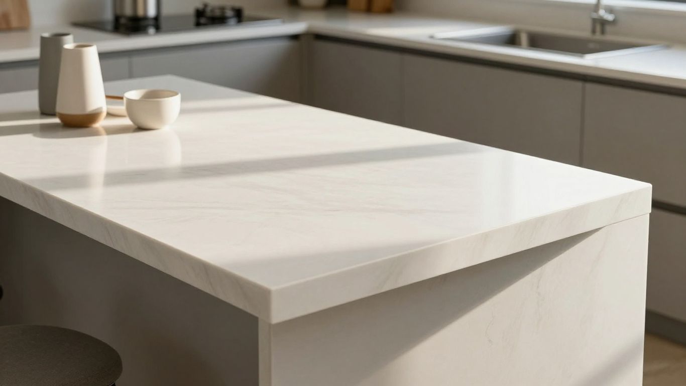 Kitchen island with a stylish laminate worktop.