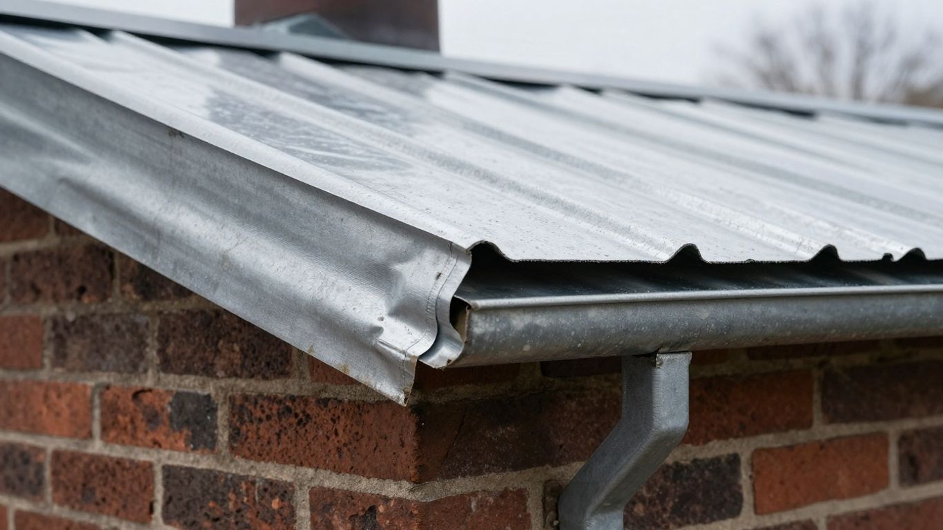Lead flashing around a chimney stack in stormy weather.