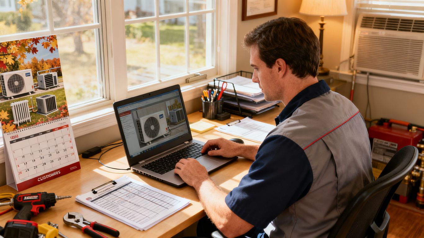 HVAC technician reviewing seasonal customer segments