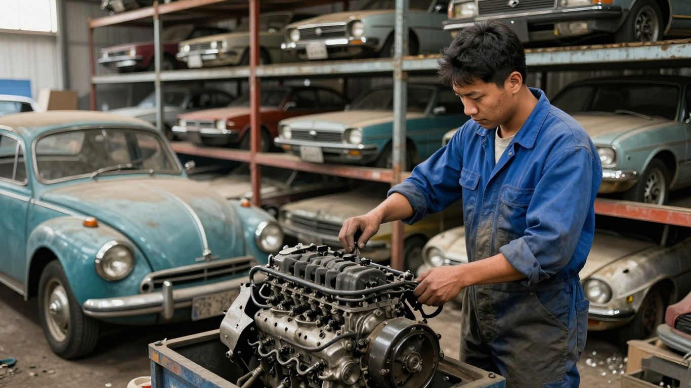 Assessing a used engine at a salvage yard