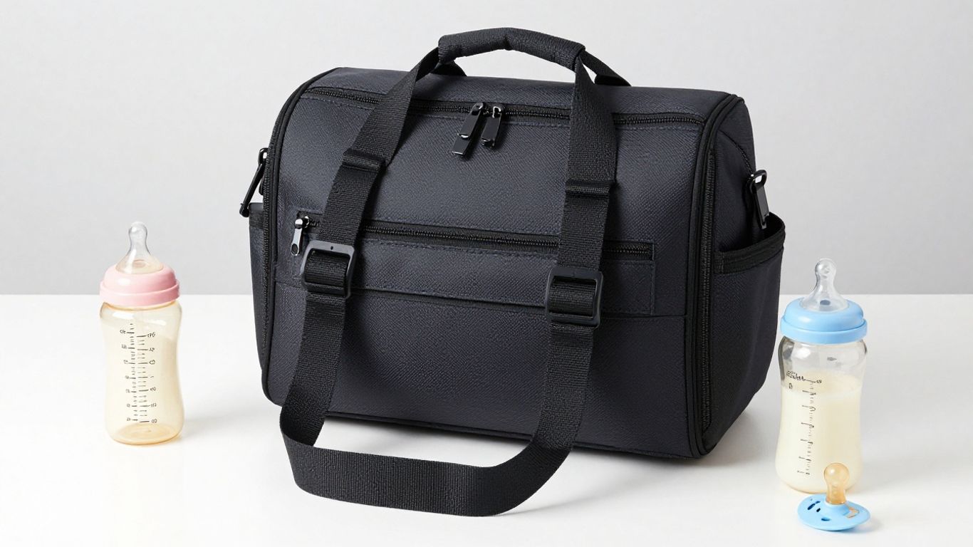 Stylish insulated diaper bag with baby essentials.