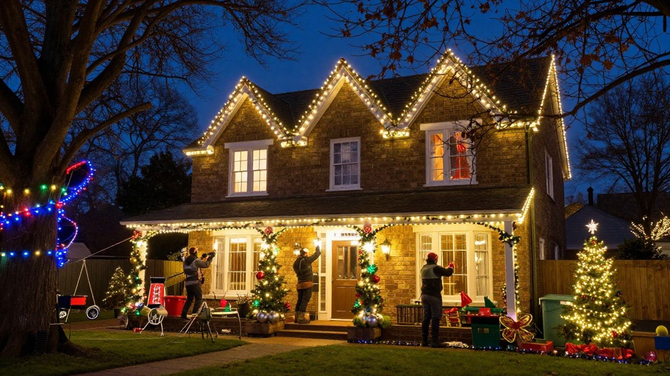 Christmas lights installation in Swansea home