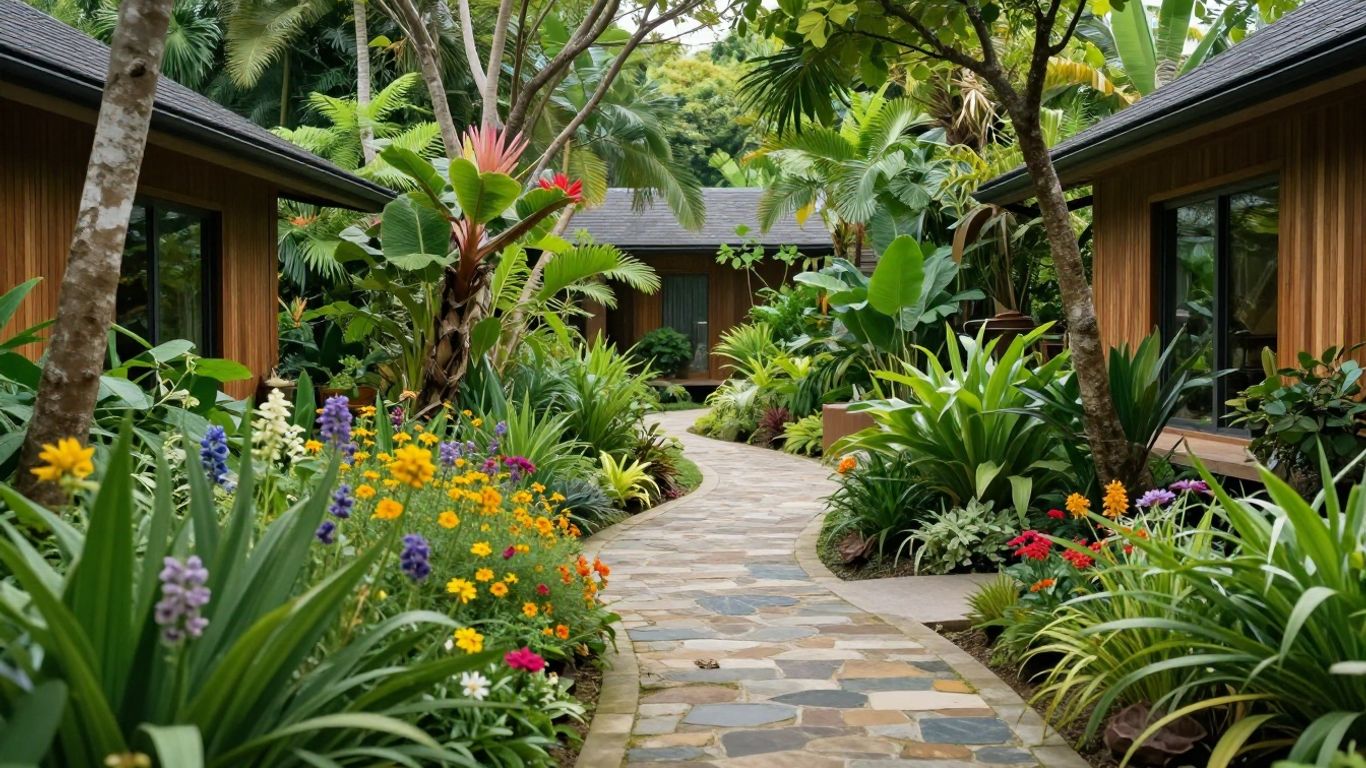Lush green eco resort garden