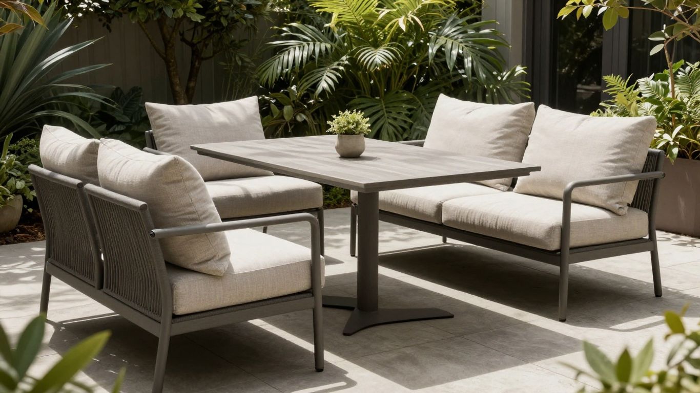 Comfortable outdoor chairs around a garden dining table