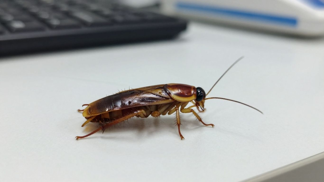 Cockroach on office desk