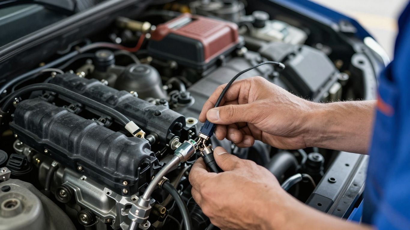 A close-up view of technician replacing ignition coils in car