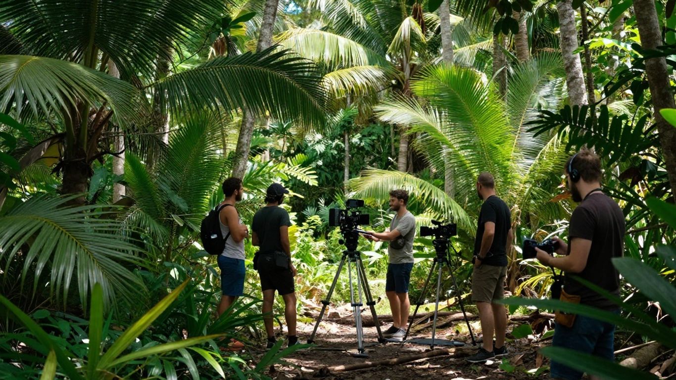 Paysage tropical magnifique avec une équipe de tournage