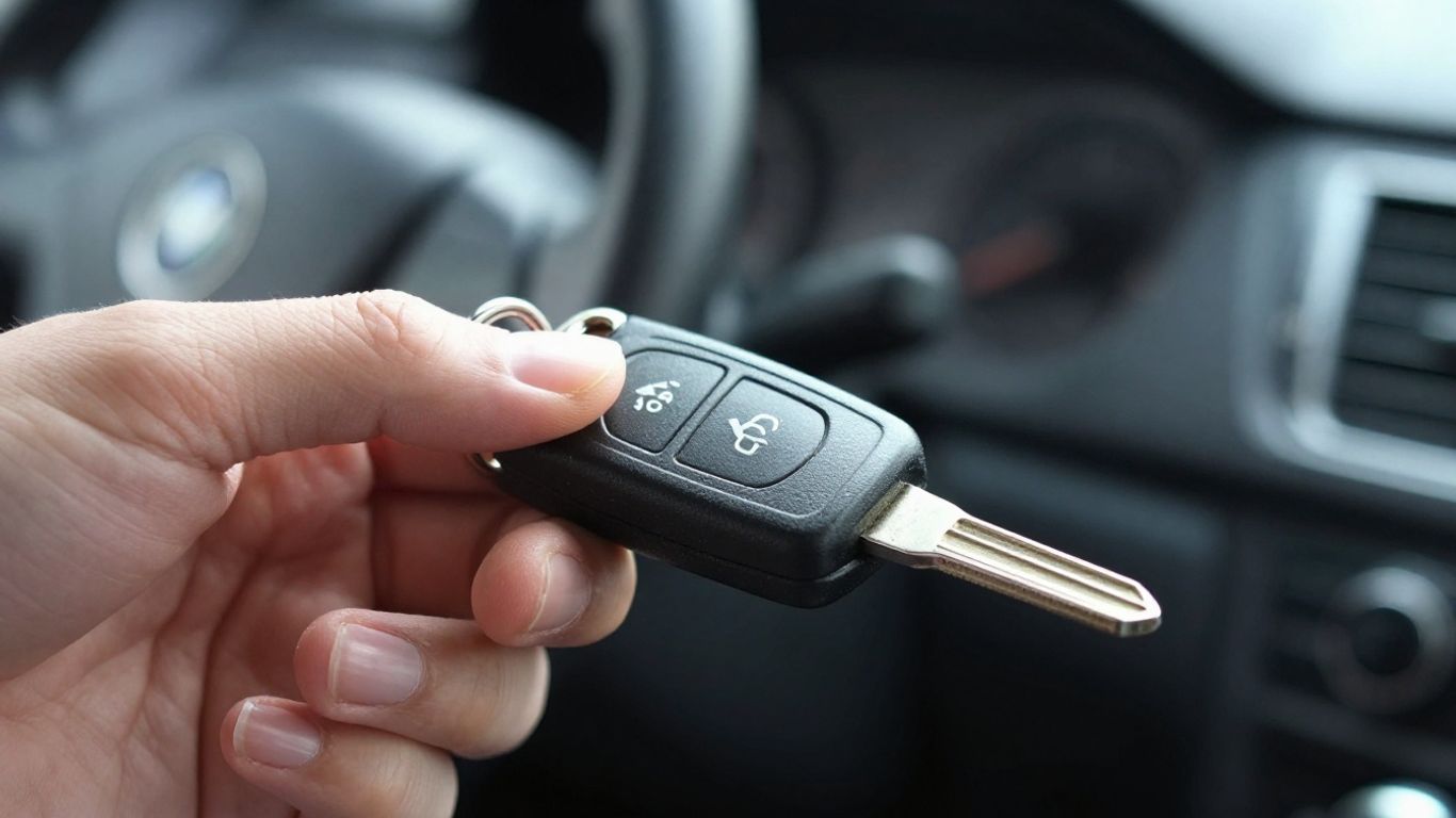 Car key fob and car key in hand.
