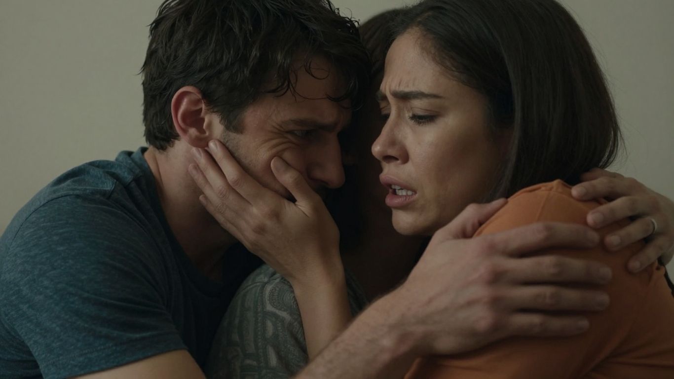 Intense emotional drama scene with close-up character focus.