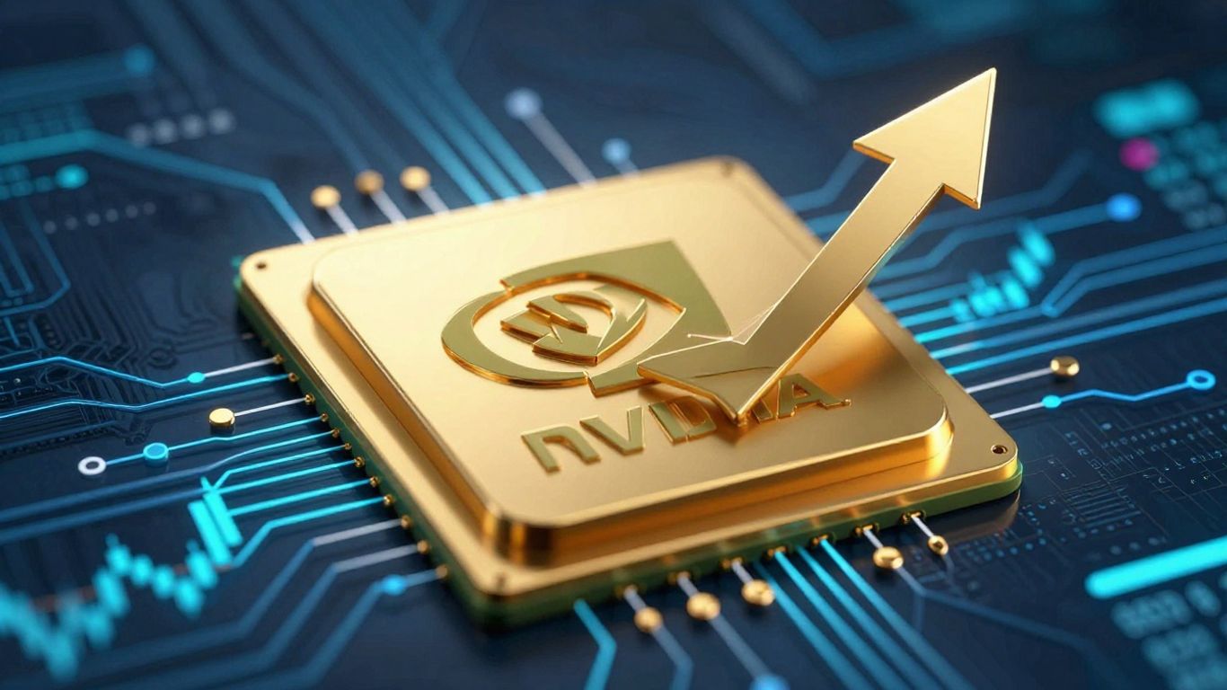 Logo Nvidia i wykres giełdowy wznoszący się