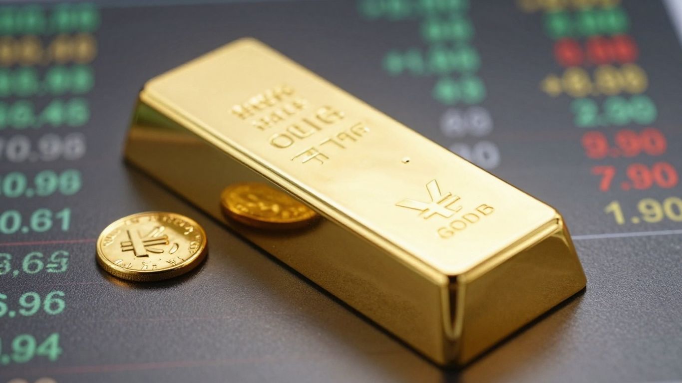 金条和模糊的金融市场背景。
