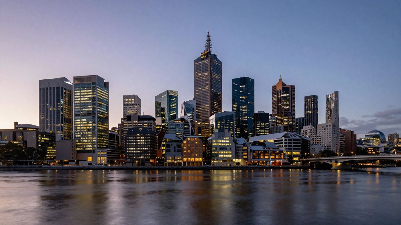 Melbourne skyline with financial district buildings.