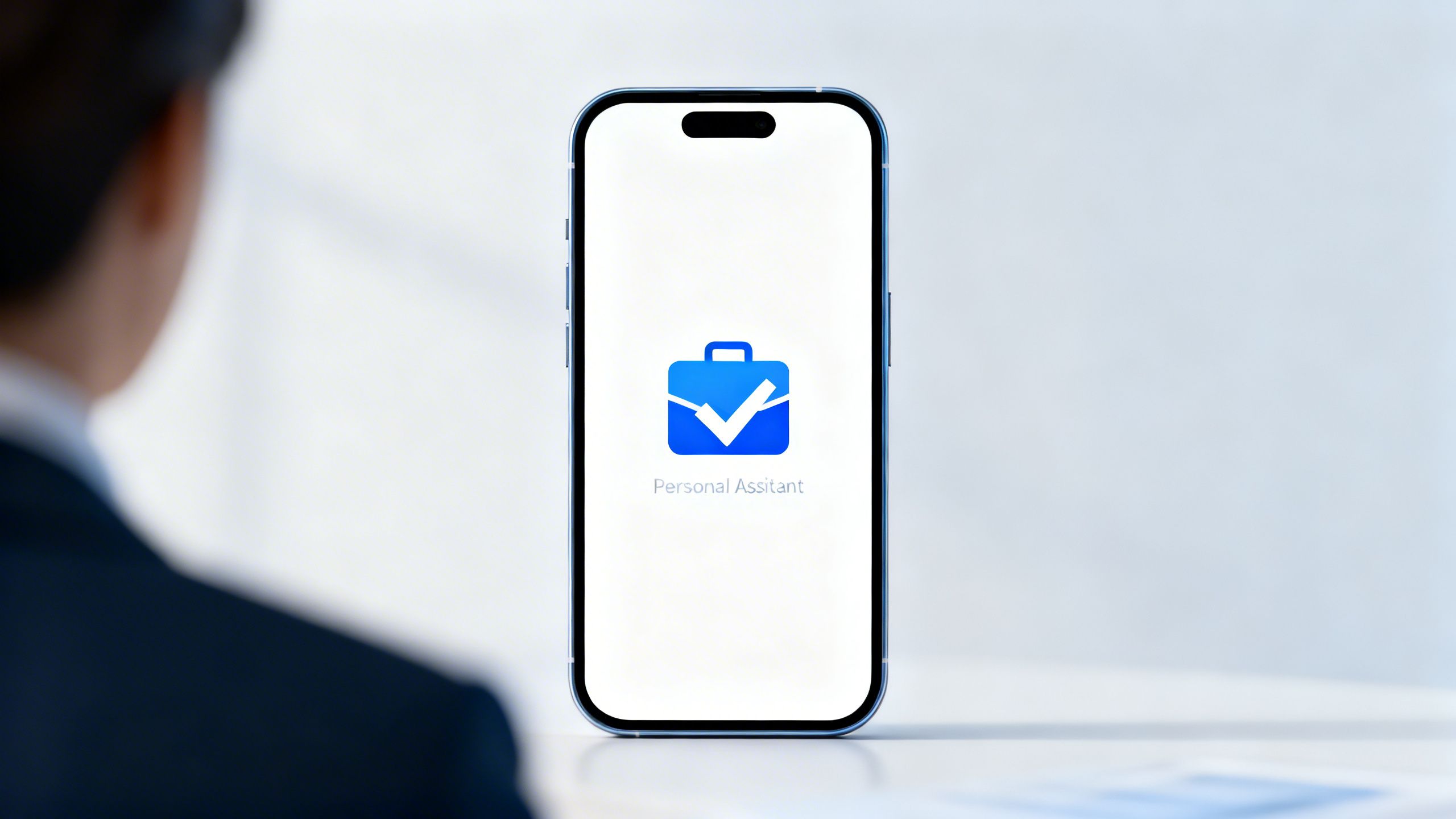 A digital personal assistant icon on a smartphone screen, symbolizing efficient business management