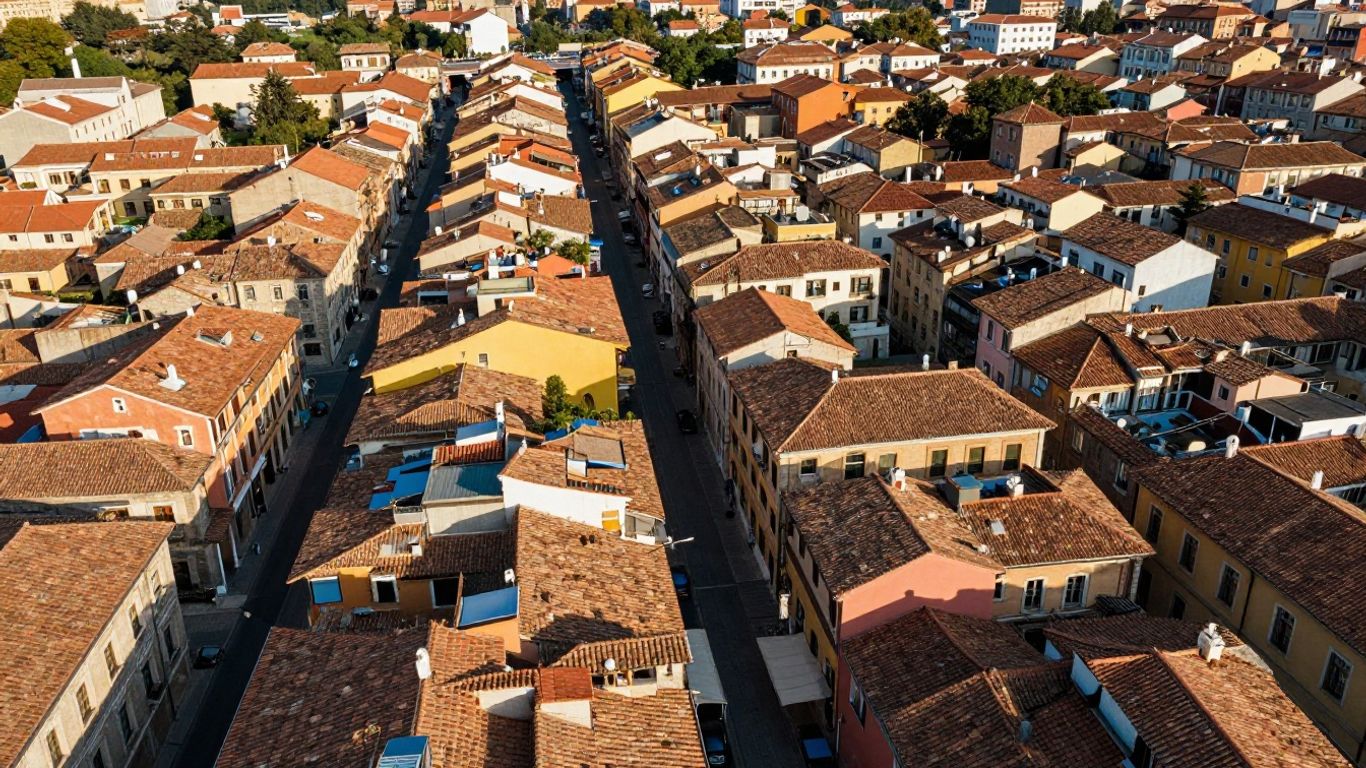Vue aérienne d'une ville européenne colorée