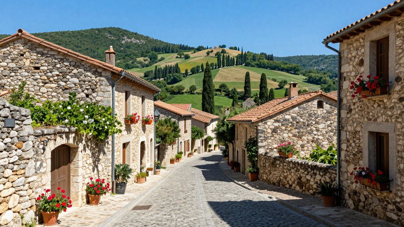 Charming medieval village street in southern France