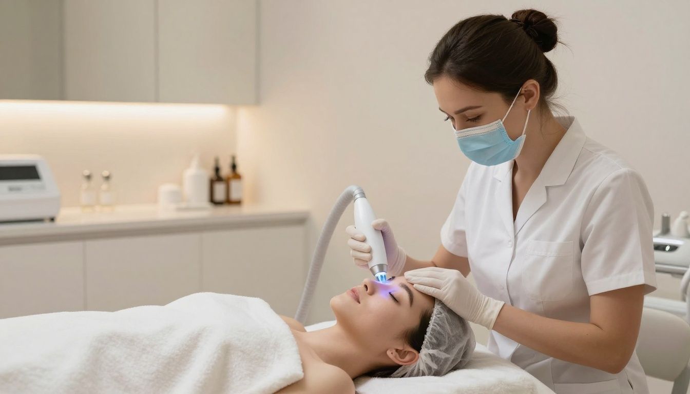 A professional laser hair removal session in a clean, modern, and tranquil spa environment