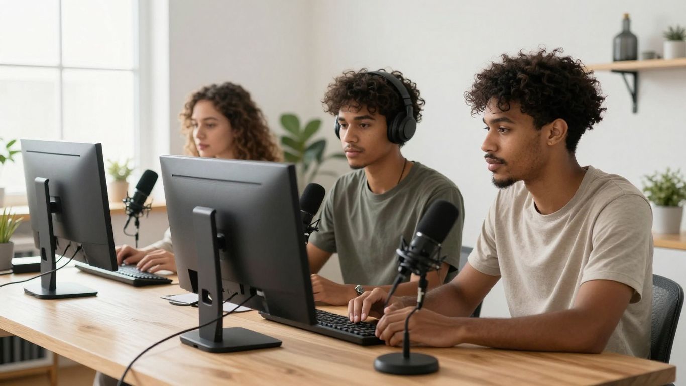 A diverse group of creators using AI tools