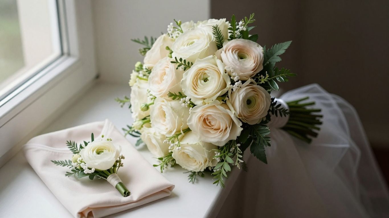 Soft bridal bouquet with coordinated personal flowers