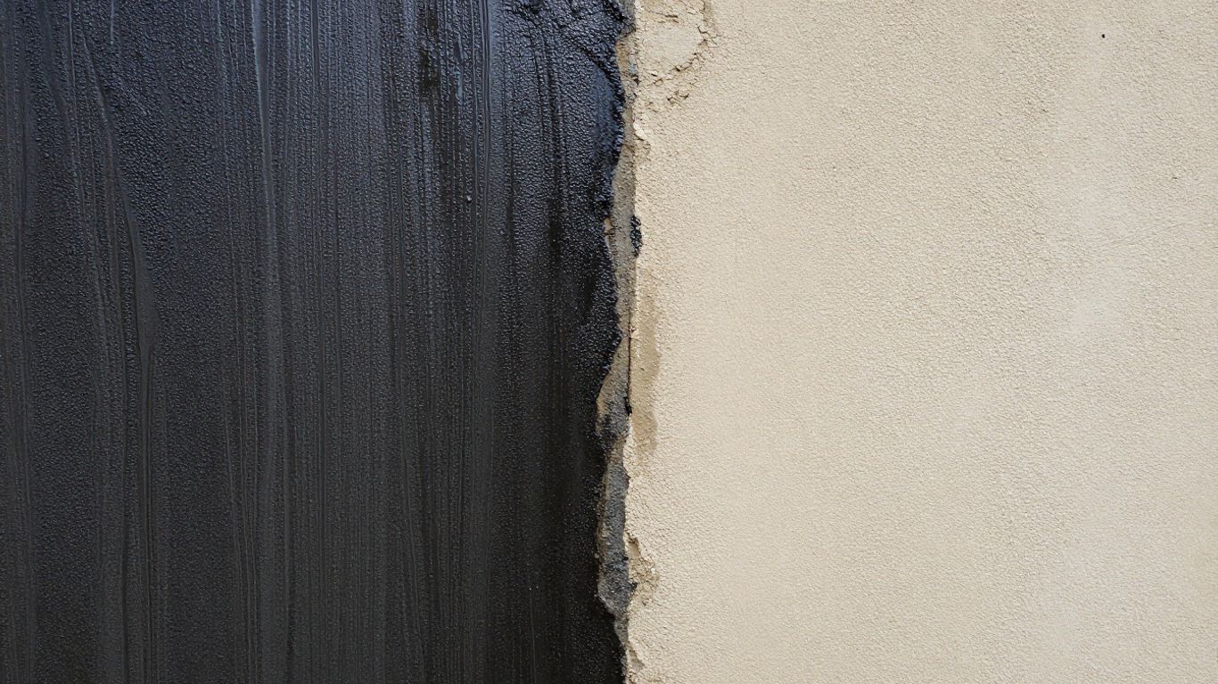 Waterproofed wall contrast: wet vs dry sides.