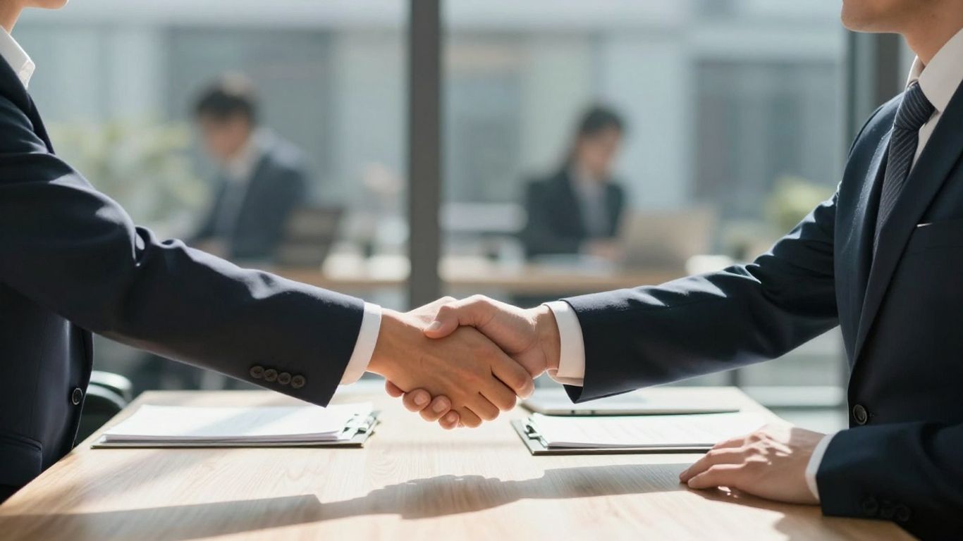 Handshake sealing a sales appointment deal.