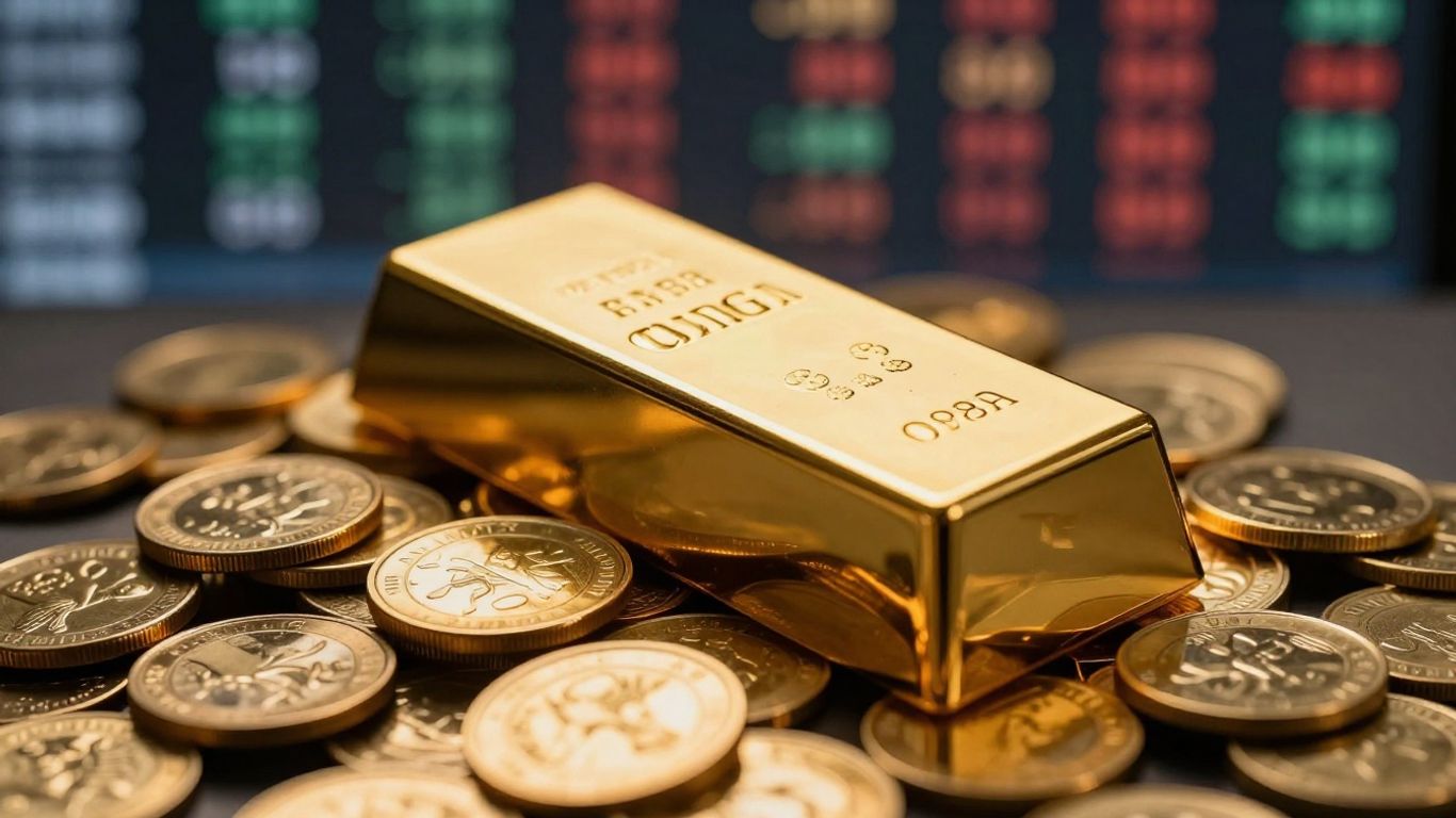 سبائك الذهب والعملات الذهبية، رمز الاستثمار.