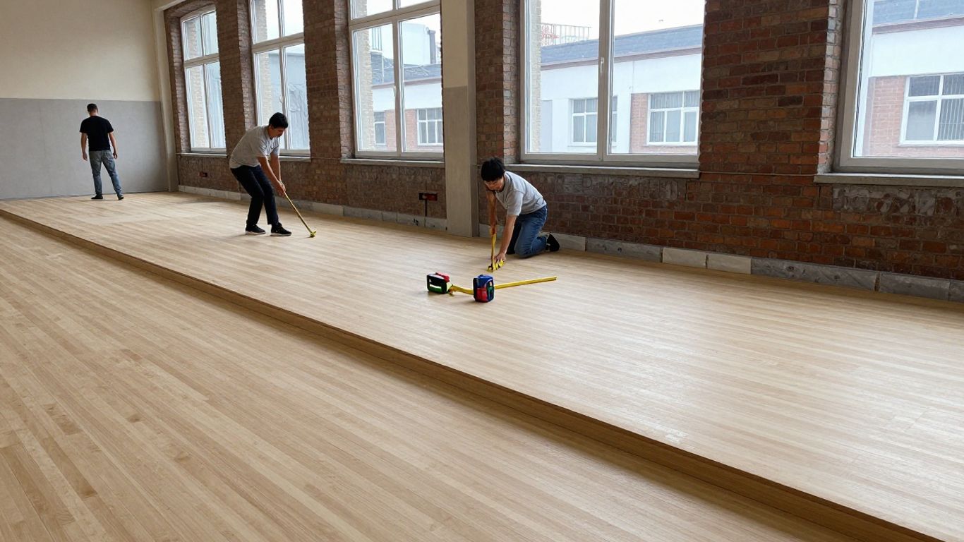 Sports flooring installation layers in an old school hall