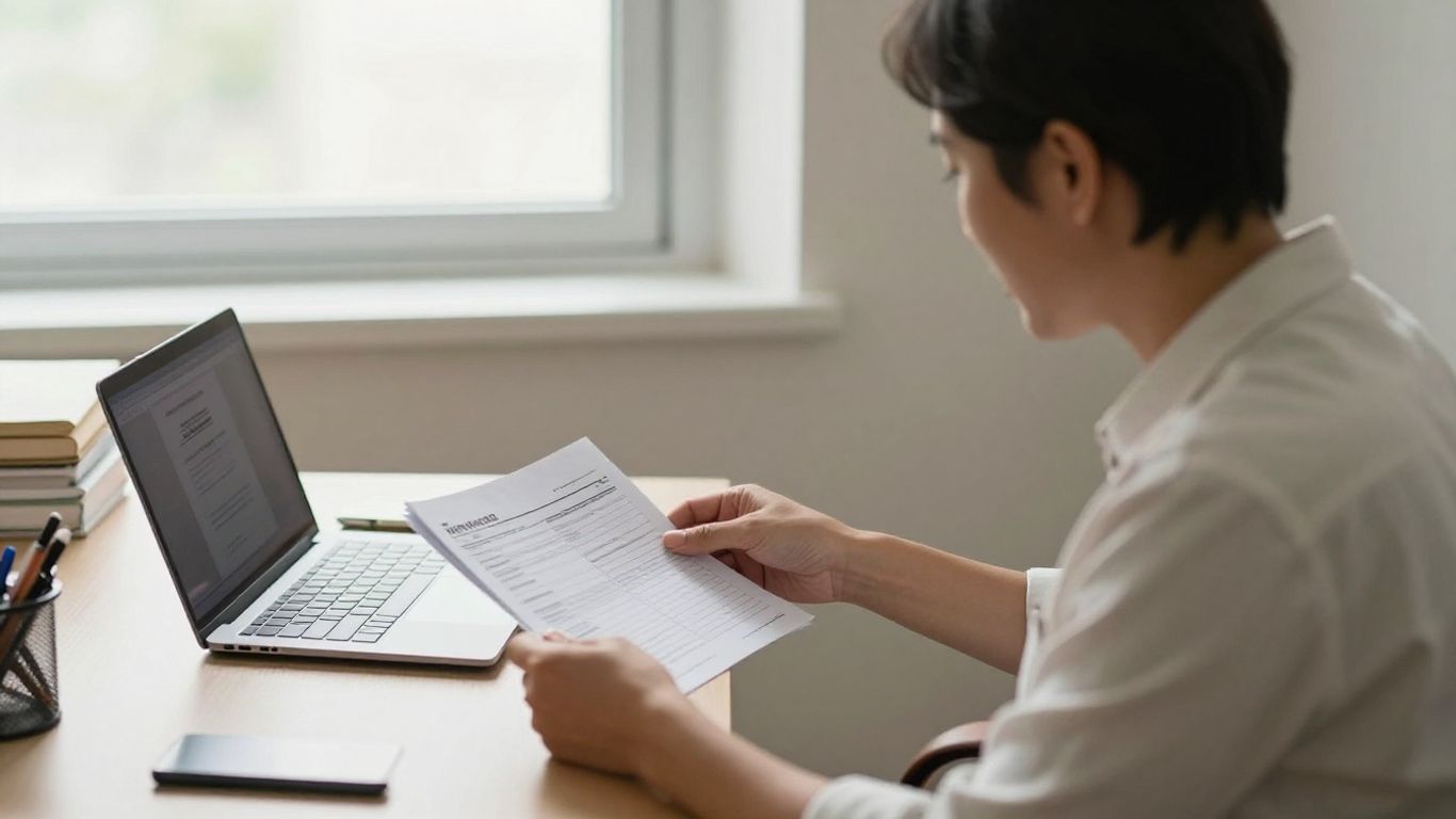 Behavioral health clinician reviewing billing paperwork