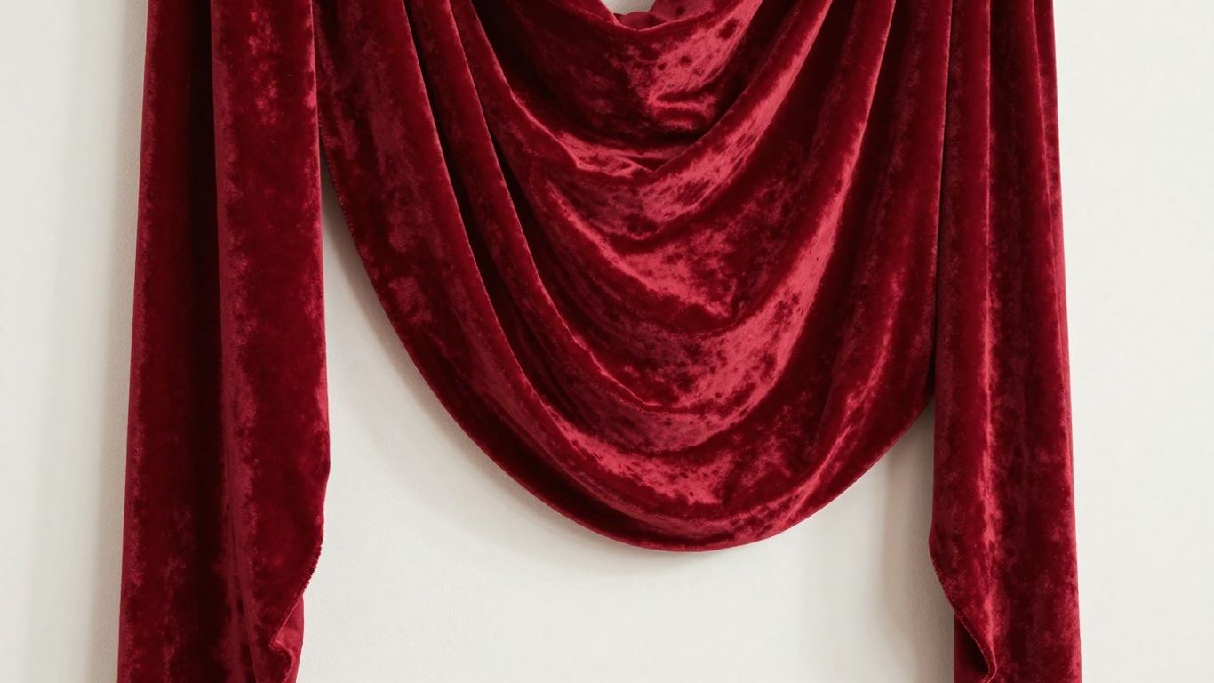 Deep red velvet drapes hanging luxuriously.