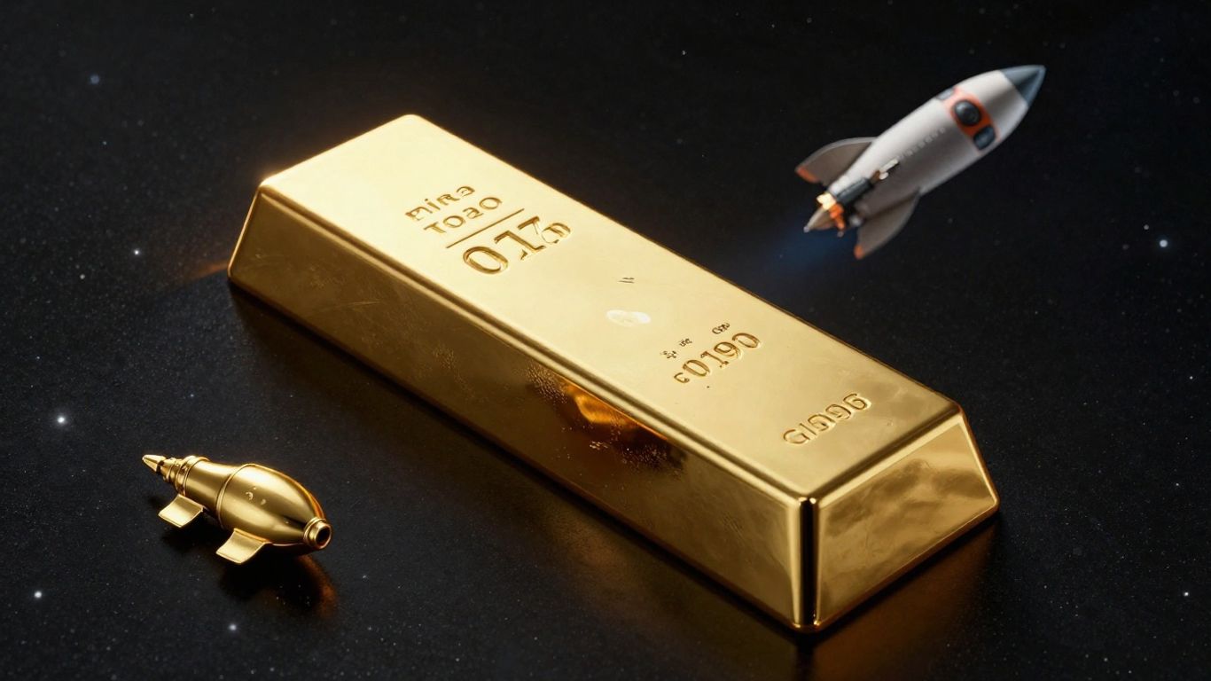 Gold ingot in space with Earth in the background.