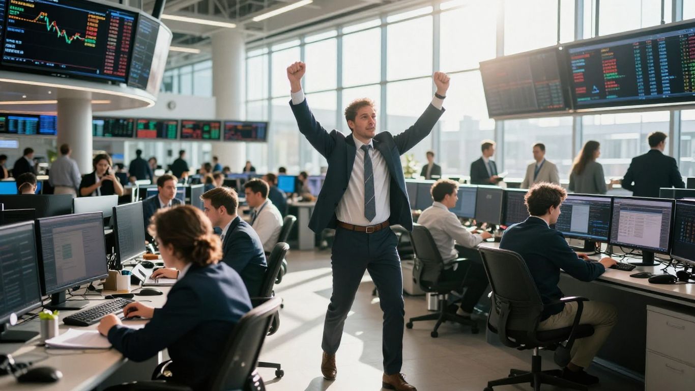 Trader in a busy financial market.