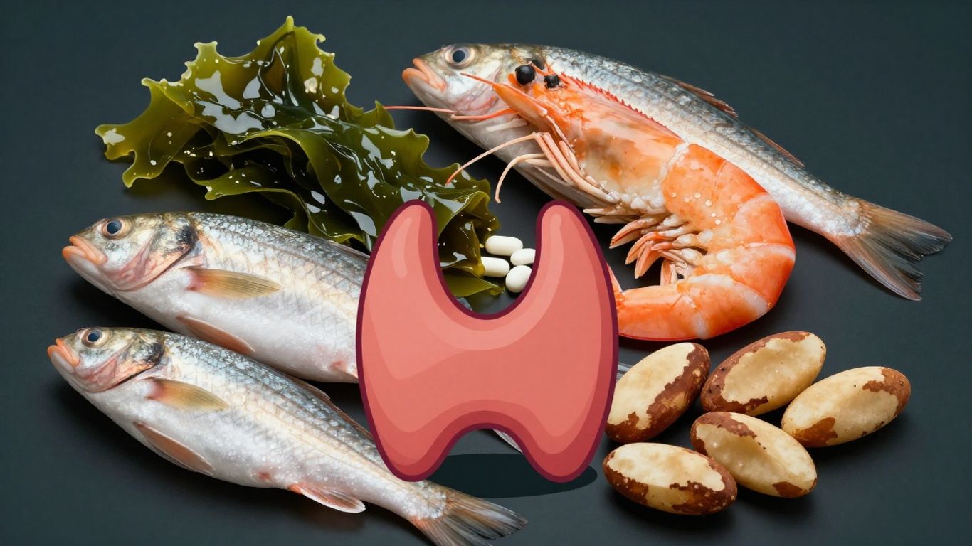 Thyroid, iodine, selenium, seafood, nuts, seaweed, healthy food