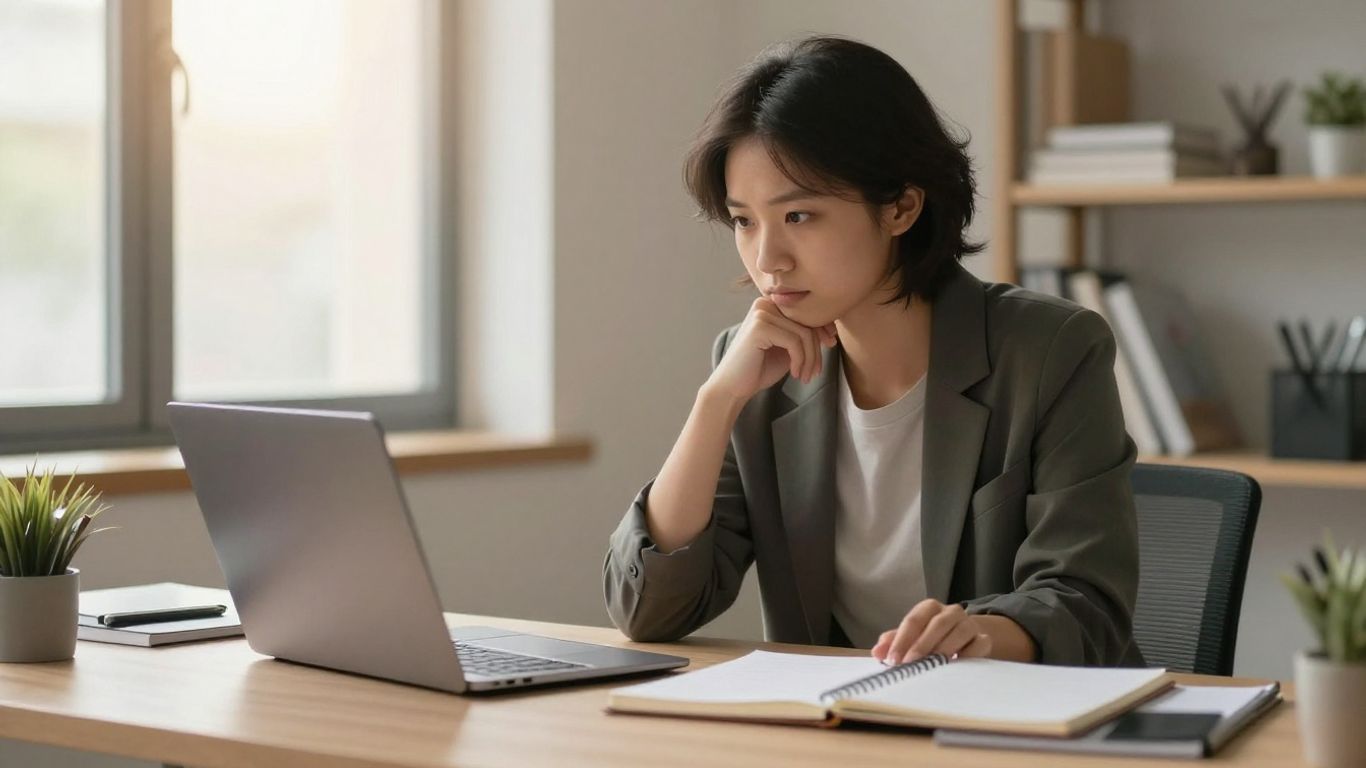 Professional reviewing career coaching options at desk