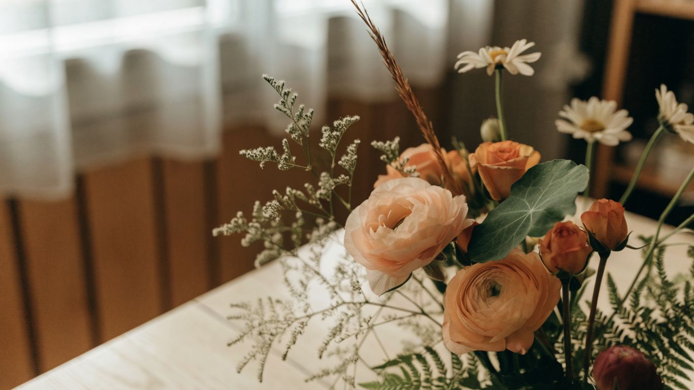 Seasonal bouquet in soft natural light