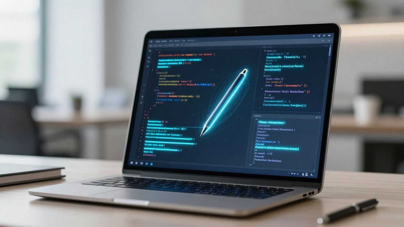 AI writing tool interface on a laptop screen.