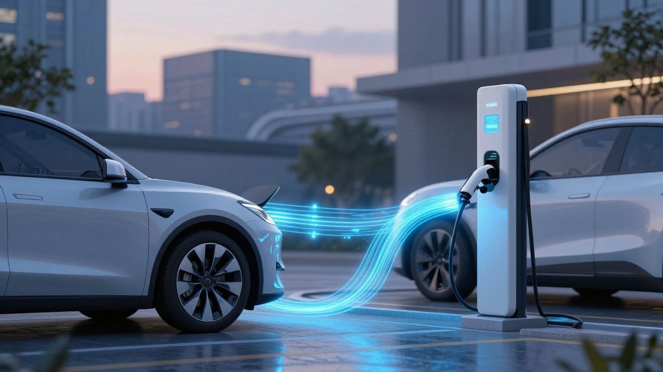 Electric car charging with bidirectional energy flow.