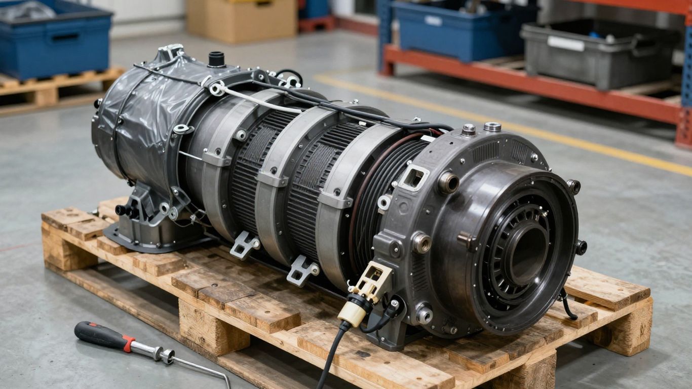 Engine supplier inspecting motor for shipment