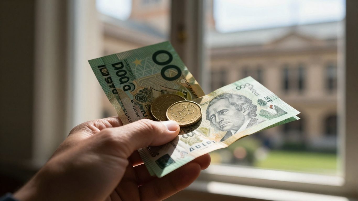 Australian money with government buildings in background.