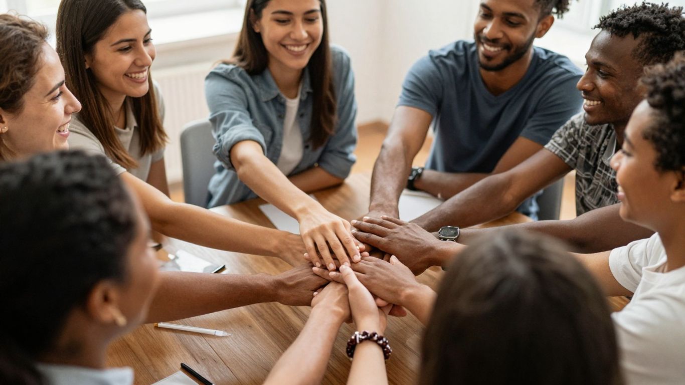 People connecting and building community through positive interactions.