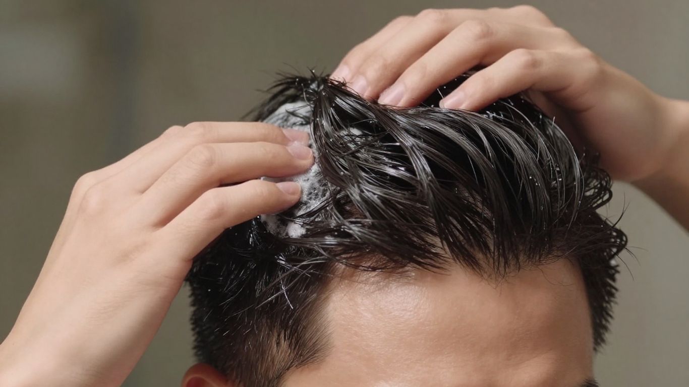 Man applying hair gel to his hair.